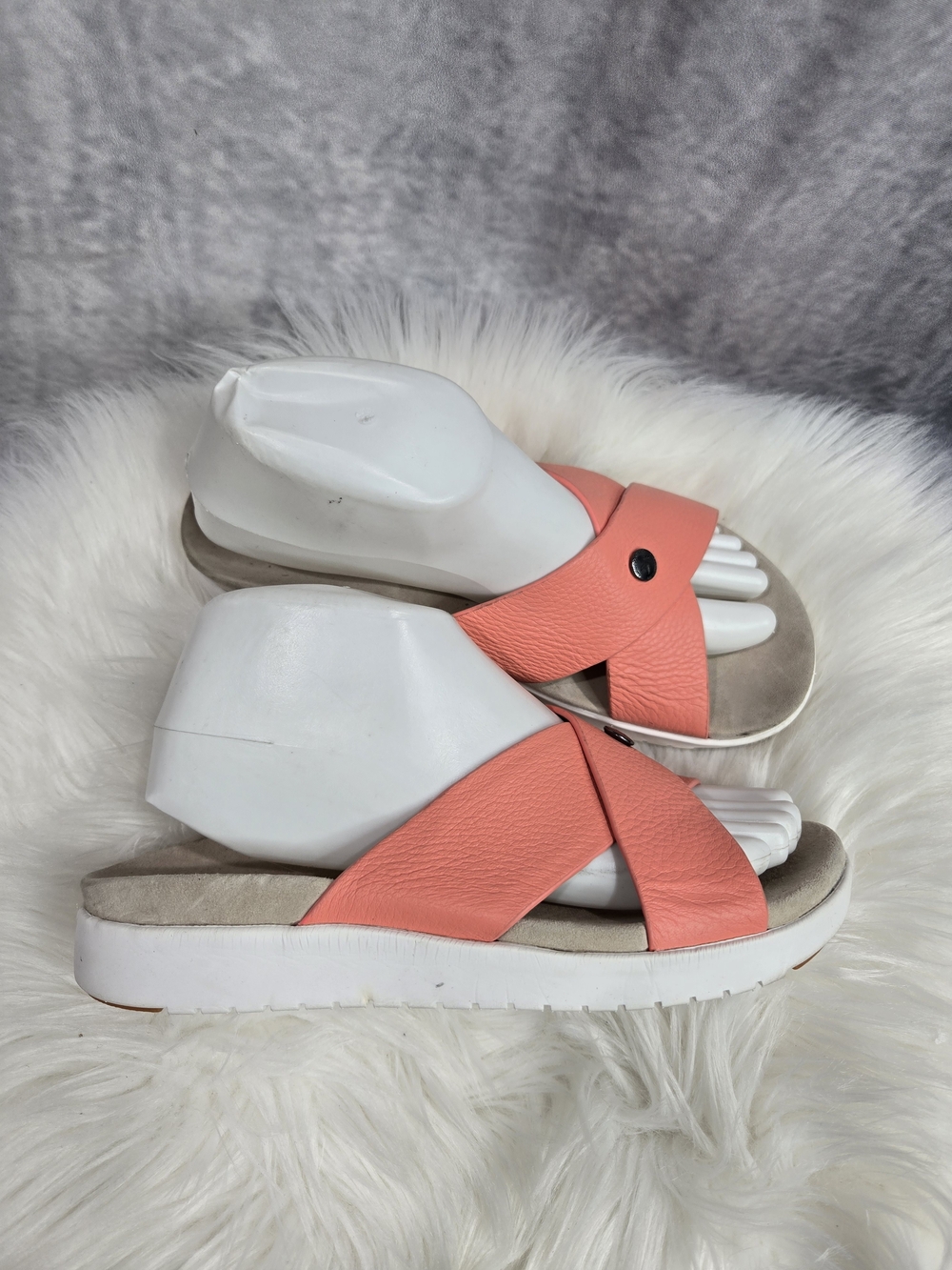 KURU Breeze Supportive Slide Sandals in a coral or mineral-colored leather
